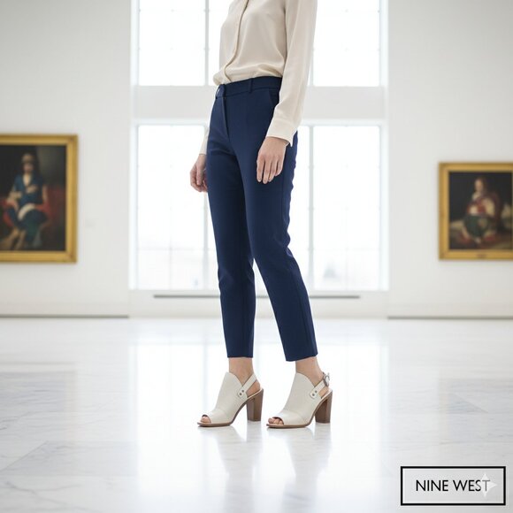 NWT Nine West 9.5 Buckle Ankle Booties White Textured Leather Block Heel PeepToe - Picture 1 of 6